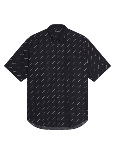 Balenciaga Allover Logo Short Sleeve Shirt Normal Fit In Black White