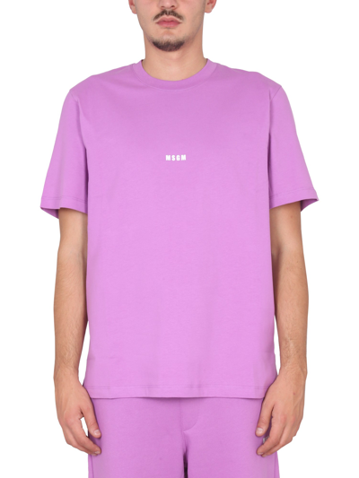 Msgm T-shirt With Logo In Lilla