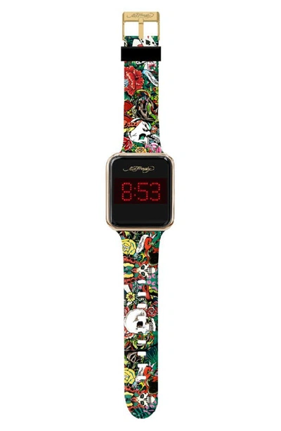 I Touch Ed Hardy Printed Digital Watch, 45mm X 39mm In Gold Black/ Multicolor