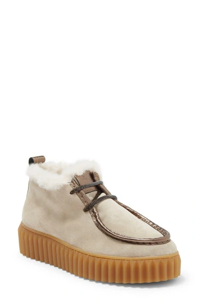 Voile Blanche Penelope Faux Fur Trim Chukka Boot In Sabbia