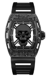 I Touch X Ed Hardy Crystal Skull Plastic Strap Watch, 30mm X 34.5mm In Brushed Black/ Matte Black