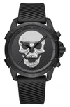 I Touch X Ed Hardy Skull Silicone Strap Watch, 40mm In Matte Silver/ Black
