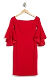Calvin Klein Off-the-shoulder Ruffled Bell-sleeve Dress In Red
