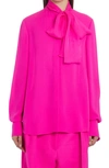 Valentino Scarf-neck Silk-georgette Blouse In Pink
