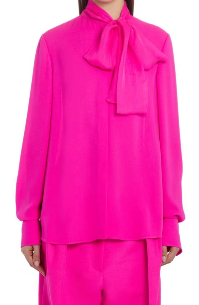 Valentino Tie-neck Silk Georgette Blouse In Pink