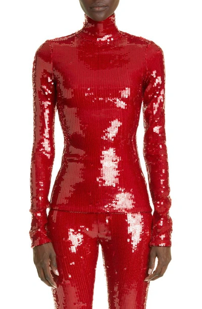 Laquan Smith Sequined Turtleneck In Red