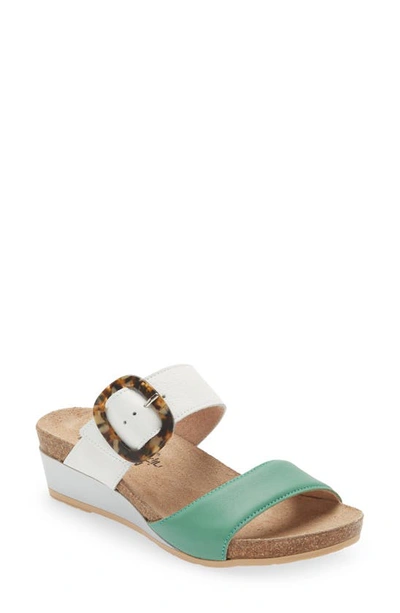 Naot Kingdom Wedge Slide Sandal In Soft Jade/ Soft White Leather