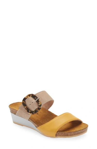 Naot Kingdom Wedge Slide Sandal In Marigold/ Khaki Beige Leather