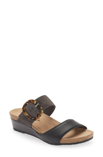 Naot Kingdom Wedge Slide Sandal In Black Leather/midnight Suede