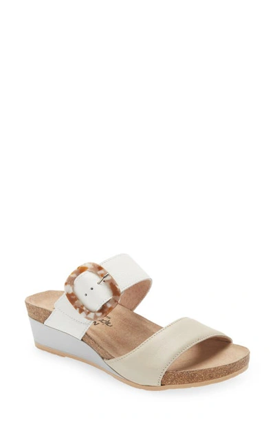 Naot Kingdom Wedge Slide Sandal In Soft Ivory/ Soft White Leather