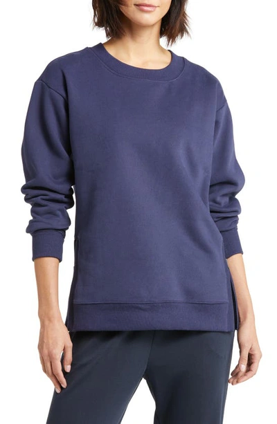 Zella Cara Side Zip Crewneck Sweatshirt In Navy Nightfall