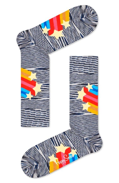 Happy Socks Shooting Stars Cotton Crew Socks In Medium Gray