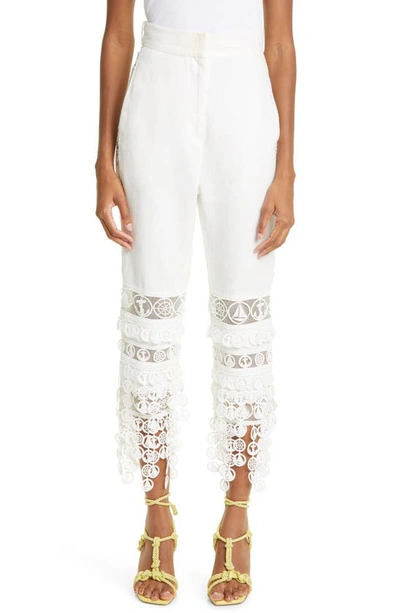Zimmermann High-waisted Embroidered-design Trousers In Neutral