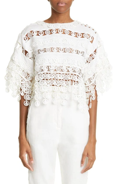 Zimmermann High Tide Nautical Crop Cutout Linen Blouse In White