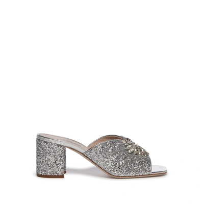 Miu Miu Crystal-embellished Glitter Mules In Silver