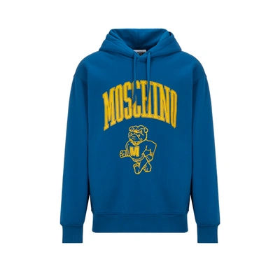 Moschino Logo Drawstring Hoodie In Blue