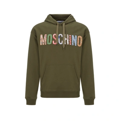 Moschino Patchwork-logo Drawstring Hoodie In Grün