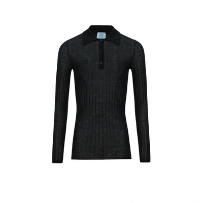 Prada Cashmere And Silk Polo Shirt In Black