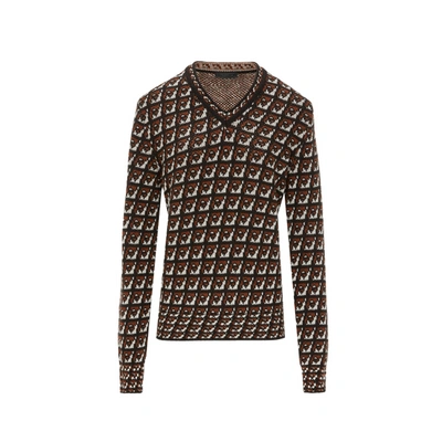 Prada Patterned Jumper In Brown