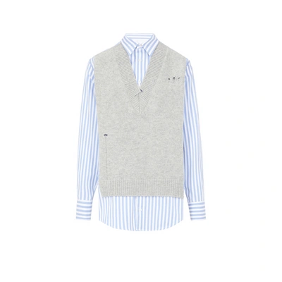 Maison Margiela Layered Distressed Cotton And Striped Cotton And Linen-blend Shirt In Grey,blue