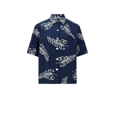 Prada Chemise En Popeline De Coton In Bleu