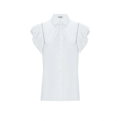 Miu Miu Cotton Ruffled Short-sleeve Shirt