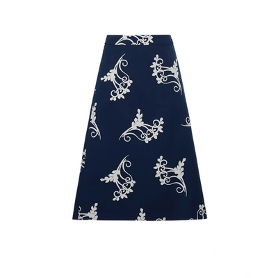 Prada Scroll Print A-line Midi Skirt In Blue