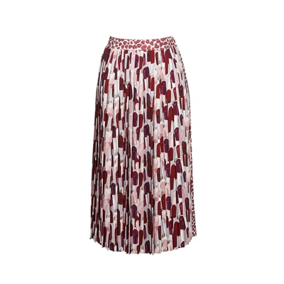 Prada Lipstick Print Pleated Skirt In Red