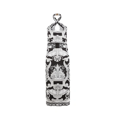 Versace Silver Baroque Printed Halter Body-con Midi Dress In Black