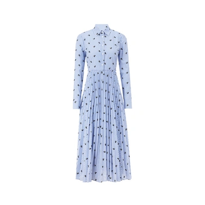 Red Valentino Cherry-embroidered Striped Shirt Dress In Blue