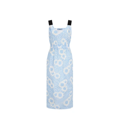 Prada Cotton-blend Flower Print Dress In Blue