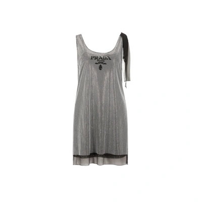 Prada Silk Dress With Rhinestones In Silver