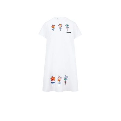 Prada Embroidered Cotton Dress In White