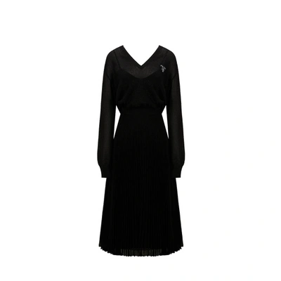 Prada Maxi Dress With Metallic Threads In Black