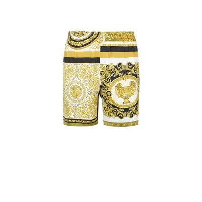Versace Barocco Mosaic Animalier Short Shorts In Black,gold,white