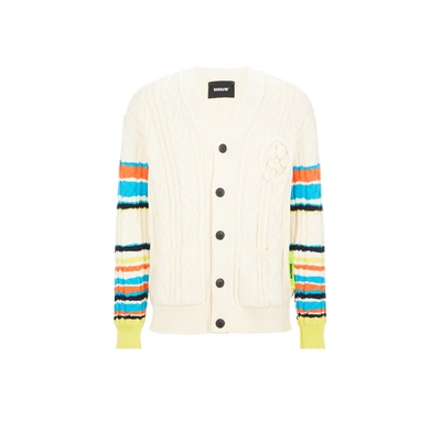 Barrow Striped Cable-knit Cardigan In White