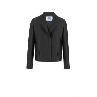 Prada Black Straight-fit Jacket In Woven Fabric
