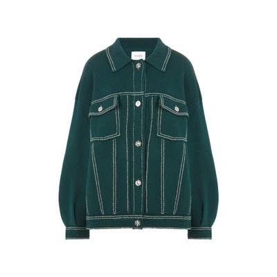 Barrie Knitted Jacket With Contrasting Topstitching In Green