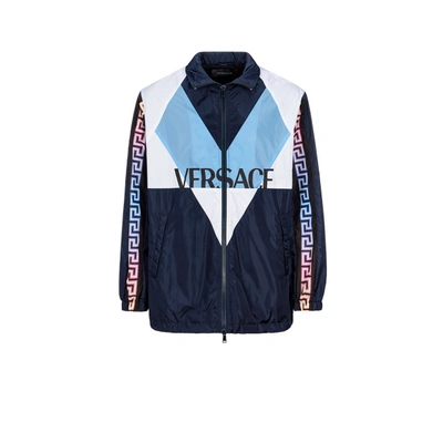 Versace Colour-block Logo Track Jacket In Blue