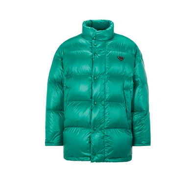 Prada Recycled Nylon Oversized Down Jacket In Green