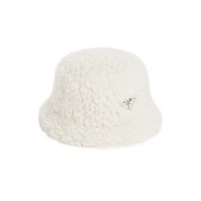 Prada Fleece Bucket Hat In Beige