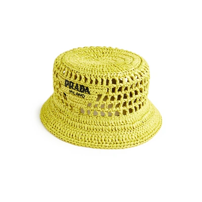 Prada Raffia Bucket Hat In Green
