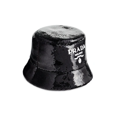 Prada Sequinned Bucket Hat In Black