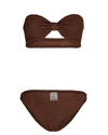 Hunza G + Net Sustain Jean Metallic Seersucker Bandeau Bikini In Brown