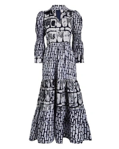 Busayo Olamide Puff-sleeve Collared Maxi Dress In Multi