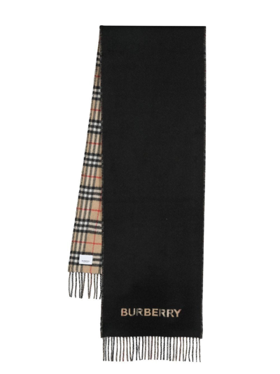 Burberry Reversible Check Cashmere Scarf In Black