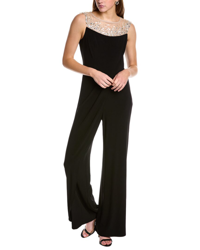 Adrianna Papell Plus Size Embellished-neck Jersey Jumpsuit In Black
