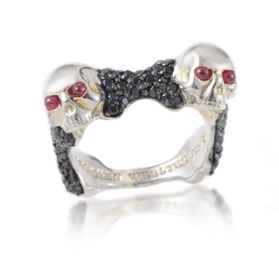 Stephen Webster Skull  Bones Men S Sterling Silver Ruby  Black Sapphire Ring In Multi-color