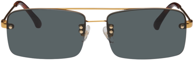 Dries Van Noten Gold Linda Farrow Edition Rectangular Sunglasses In Gold/ Classic T-shel