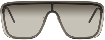 Saint Laurent Unisex Mask Mirrored Shield Metal Sunglasses In Silver